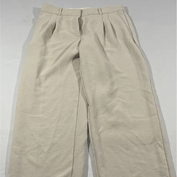 Aritzia Wilfred Effortless Oatmeal Beige Pant Wide Leg Pleated Trousers Sz 8 - Picture 2 of 13